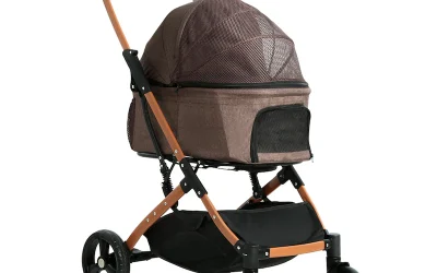 3-in-1 Pet Dog Cat Stroller Pram 4 Wheel With Detachable Carrier Car Seat Brown