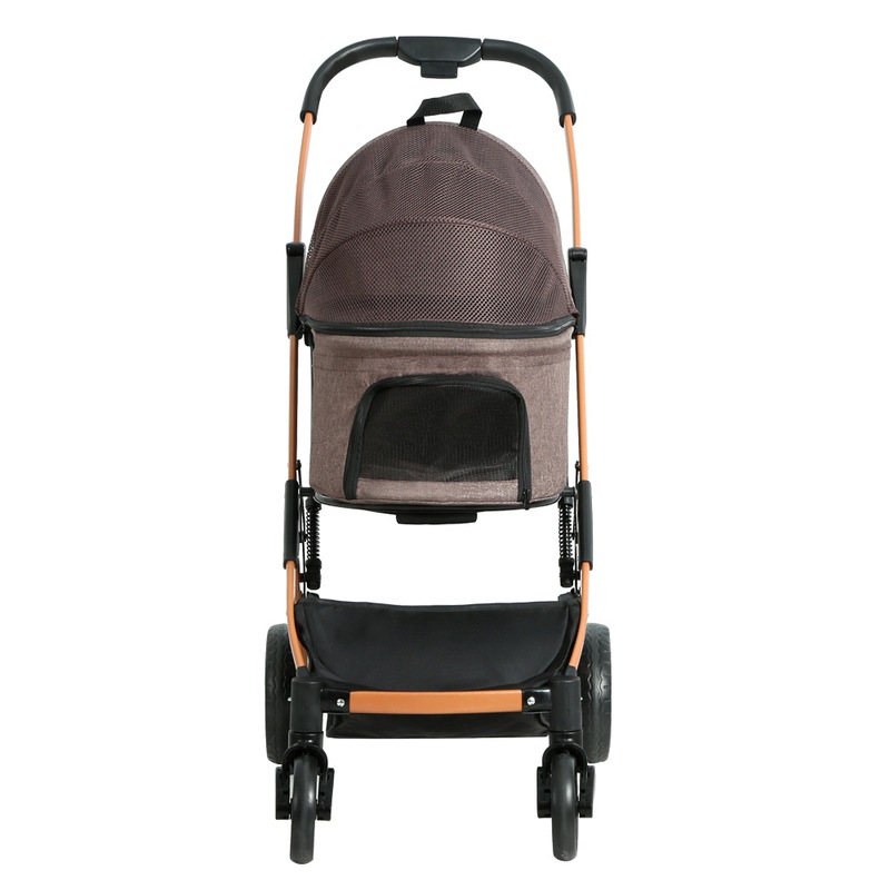 3-in-1 Pet Dog Cat Stroller Pram 4 Wheel With Detachable Carrier Car Seat Brown - Image 3