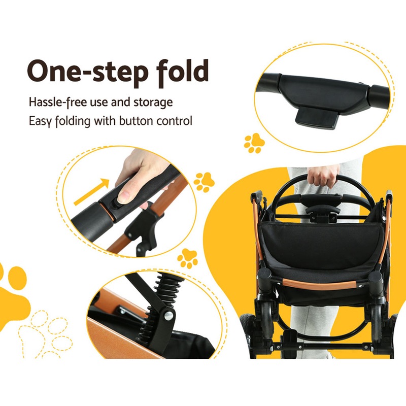3-in-1 Pet Dog Cat Stroller Pram 4 Wheel With Detachable Carrier Car Seat Brown - Image 5