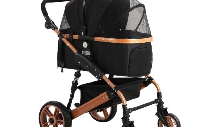 3-in-1 Pet Dog Cat Stroller Pram 4 Wheel With Detachable Carrier Car Seat Rose Gold