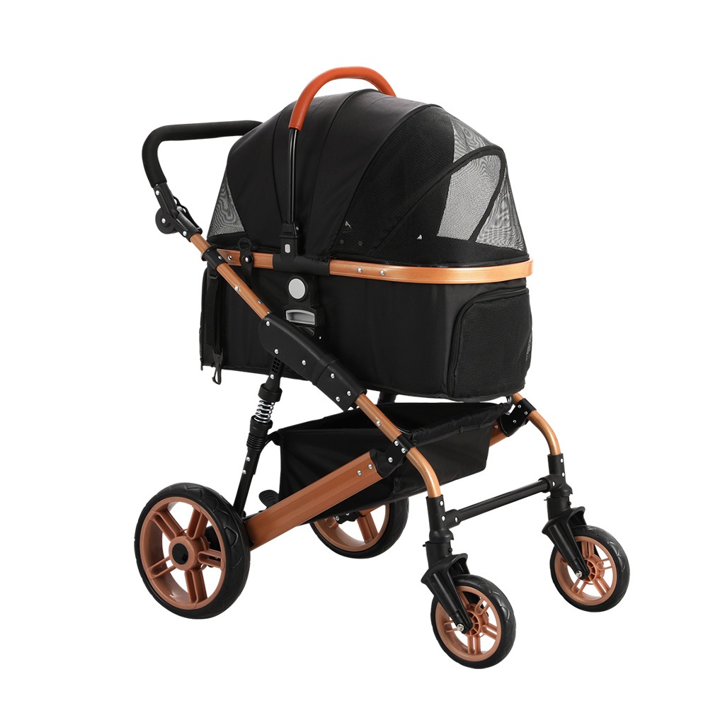 3-in-1 Pet Dog Cat Stroller Pram 4 Wheel With Detachable Carrier Car Seat Rose Gold