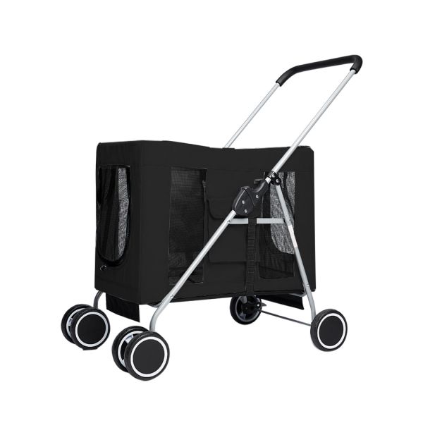 3-in-1 Pet Dog Cat Stroller Pram With Detachable Carrier Car Seat Black