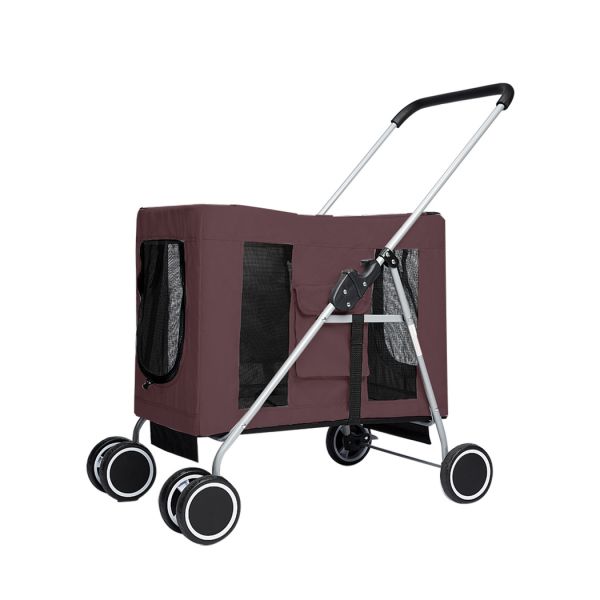 3-in-1 Pet Dog Cat Stroller Pram With Detachable Carrier Car Seat Brown