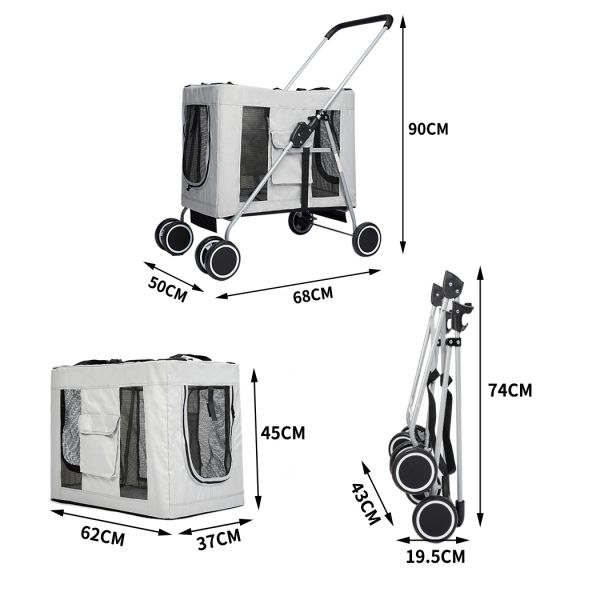 3-in-1 Pet Dog Cat Stroller Pram With Detachable Carrier Car Seat White - Image 2
