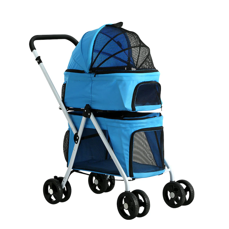 4-in-1 Pet Dog Cat Stroller Pram 4 Wheel With Detachable Carrier Car Seat Blue