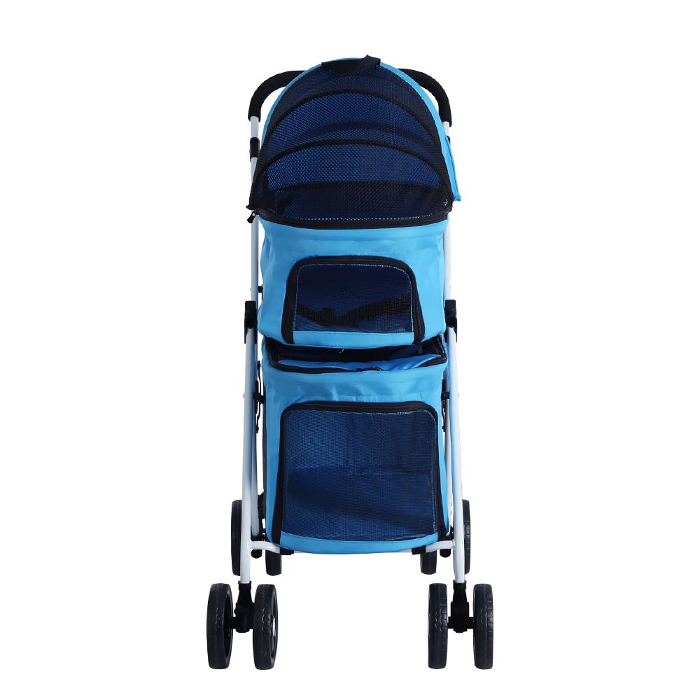 4-in-1 Pet Dog Cat Stroller Pram 4 Wheel With Detachable Carrier Car Seat Blue - Image 3