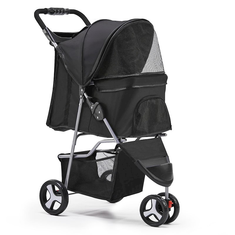 Pet Dog Cat Stroller Pram 3 Wheel Black