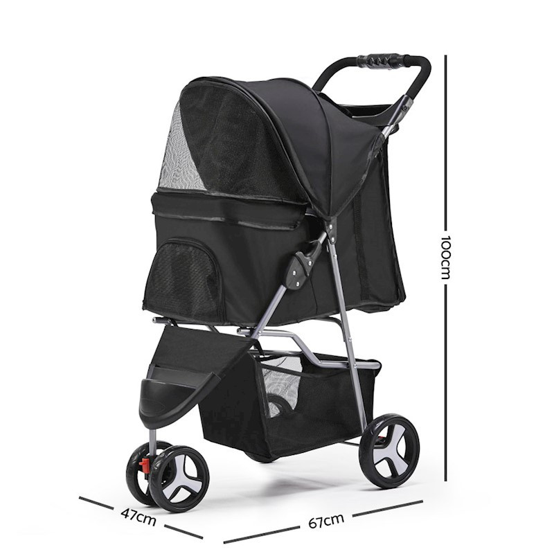 Pet Dog Cat Stroller Pram 3 Wheel Black - Image 2