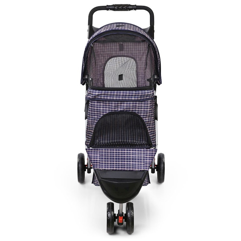 Pet Dog Cat Stroller Pram 3 Wheel Violet Plaid - Image 4