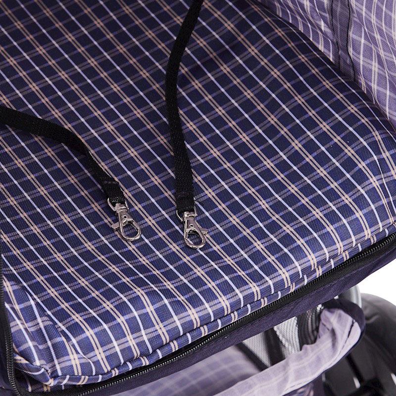 Pet Dog Cat Stroller Pram 3 Wheel Violet Plaid - Image 8