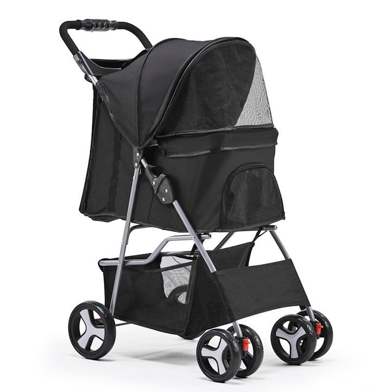 Pet Dog Cat Stroller Pram 4 Wheel Black