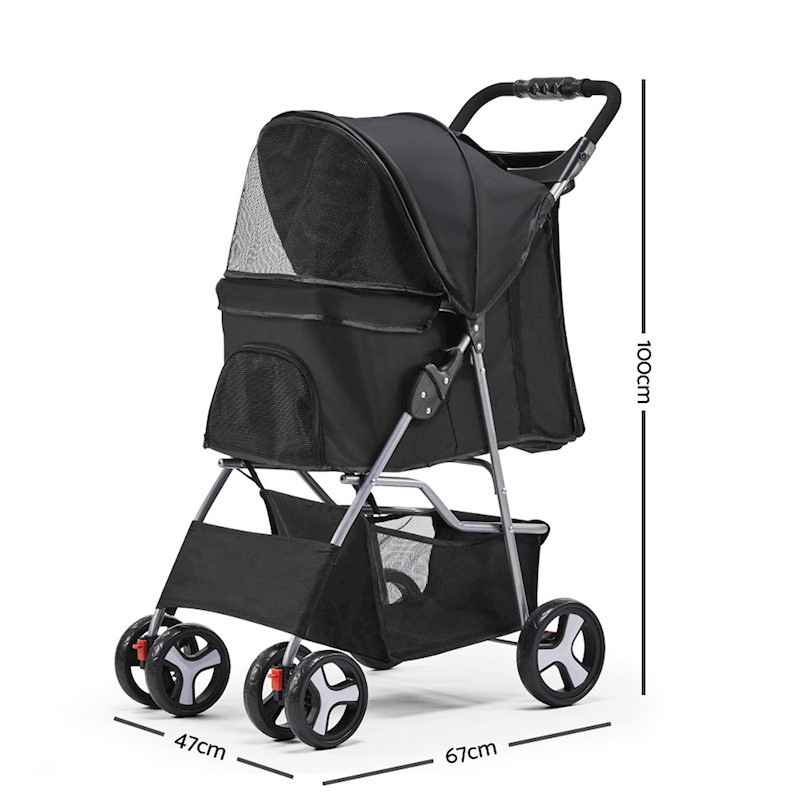 Pet Dog Cat Stroller Pram 4 Wheel Black - Image 2