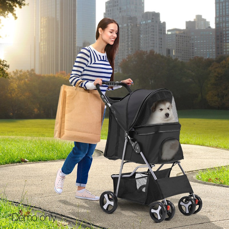 Pet Dog Cat Stroller Pram 4 Wheel Black - Image 3