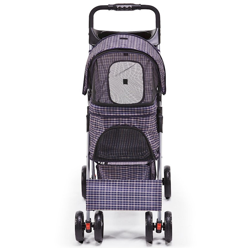 Pet Dog Cat Stroller Pram 4 Wheel Violet Plaid - Image 4
