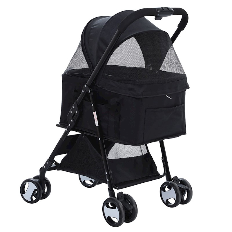 Pet Dog Cat Stroller Pram 4 Wheel With Detachable Carrier Black - Image 3
