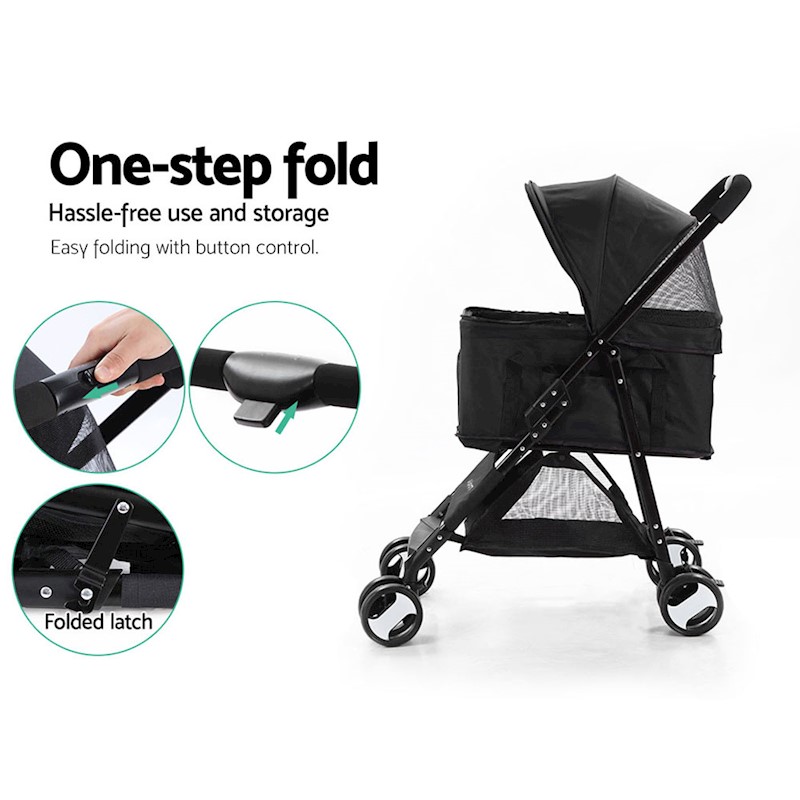 Pet Dog Cat Stroller Pram 4 Wheel With Detachable Carrier Black - Image 5