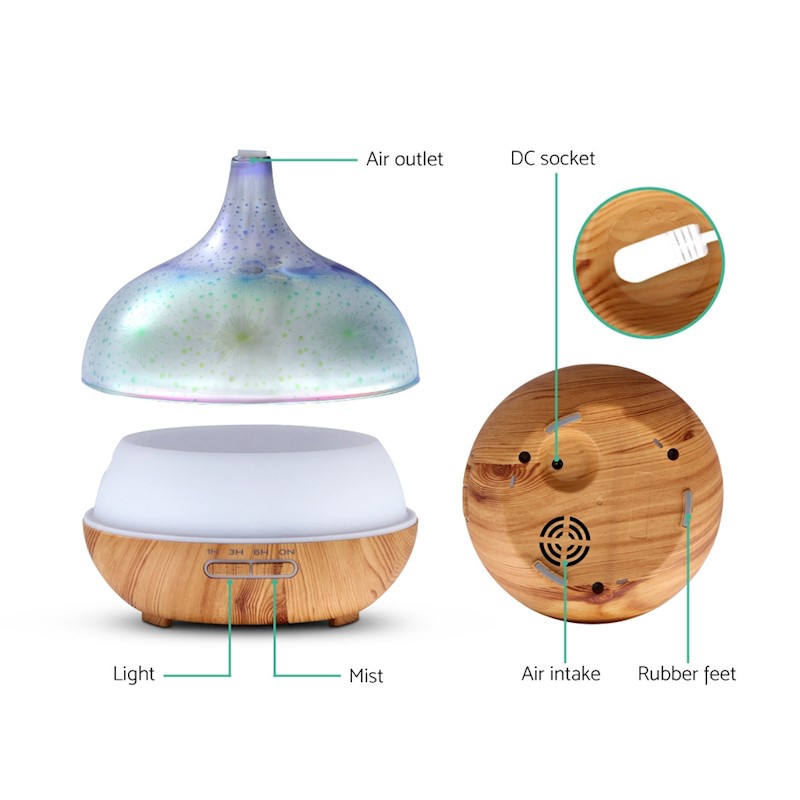 400ml 4-in-1 Aromatherapy Oil Diffuser Glass Fireworks - Image 2