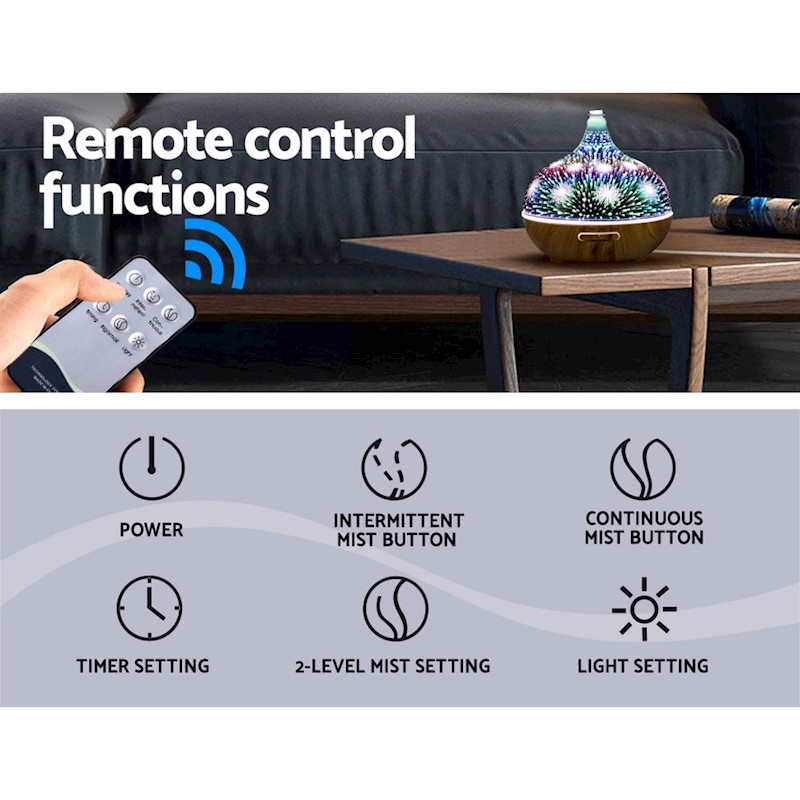 400ml 4-in-1 Aromatherapy Oil Diffuser Glass Fireworks - Image 4