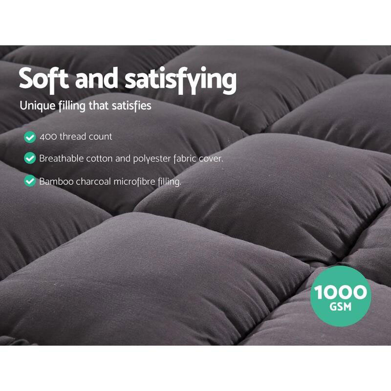 Bamboo Pillowtop Mattress Topper Charcoal Queen - Image 5
