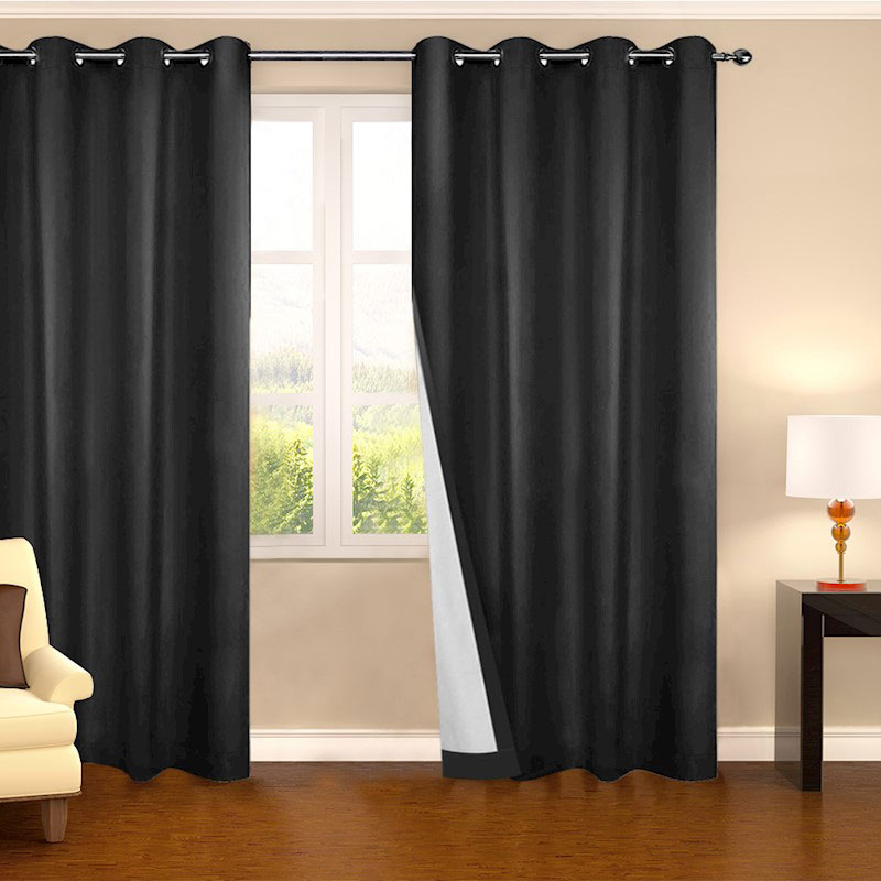 Blockout Eyelet Curtains Black - Image 2