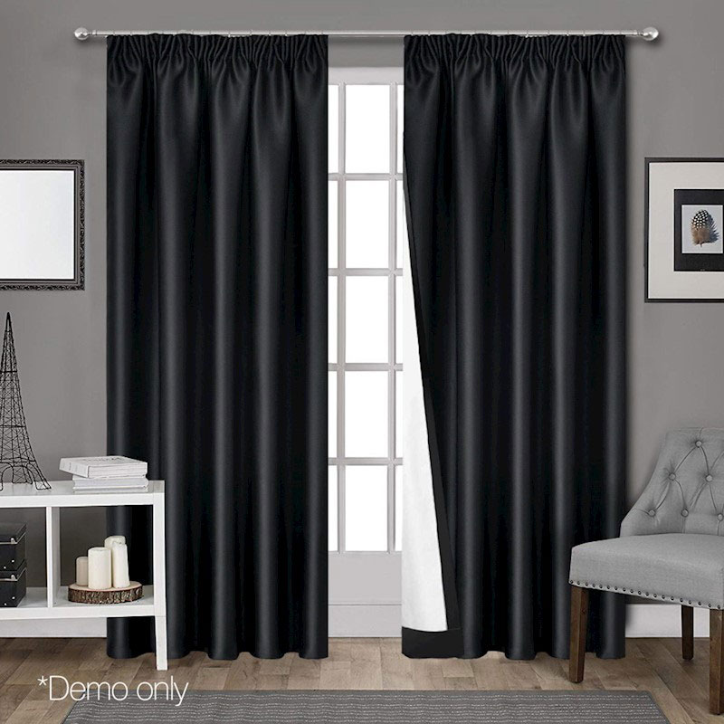 Blockout Pinch Pleat Curtains Black - Image 2
