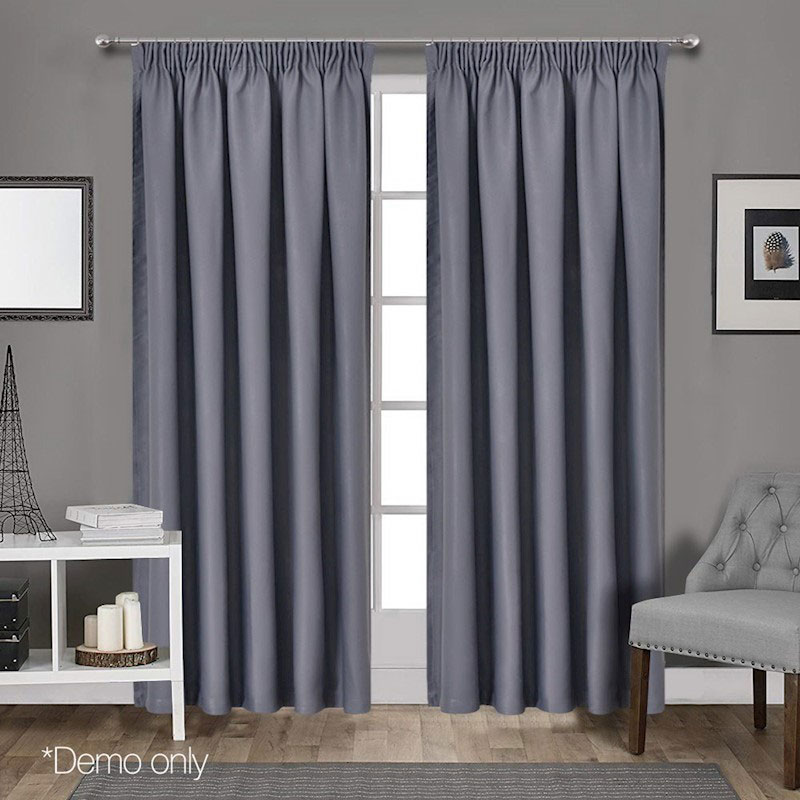 Blockout Pinch Pleat Curtains Dark Grey - Image 2