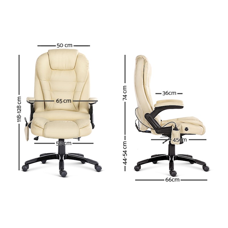 Executive 8 Point Heated Massage Office Chair Beige - Image 2