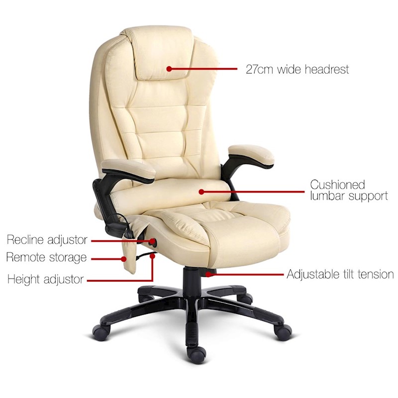 Executive 8 Point Heated Massage Office Chair Beige - Image 3