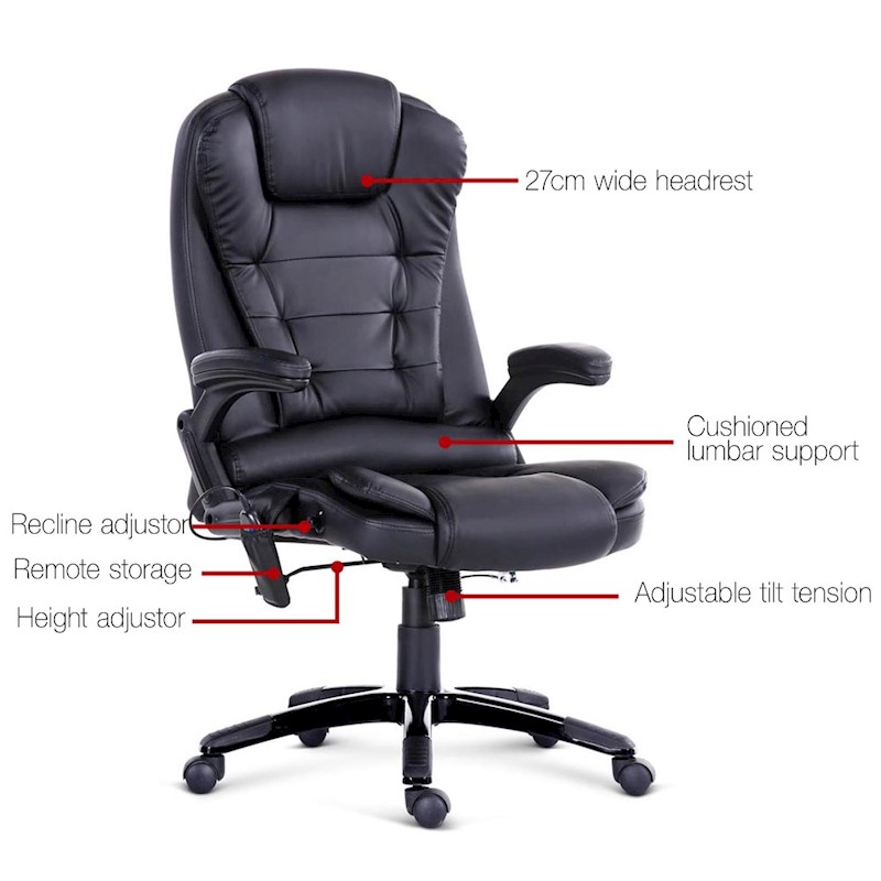 Executive 8 Point Heated Massage Office Chair Black - Image 3