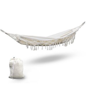 Hammock Swing Bed Boho Cream Tassel 2 Person