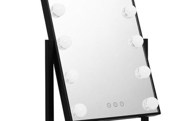 Hollywood Mirror Glamour LED Mirror 12 Bulb Standing Mirror Black 25 x 30cm