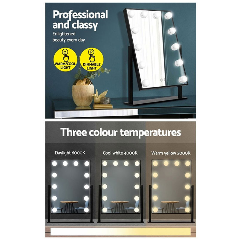Hollywood Mirror Glamour LED Mirror 12 Bulb Standing Mirror Black 25 x 30cm - Image 3