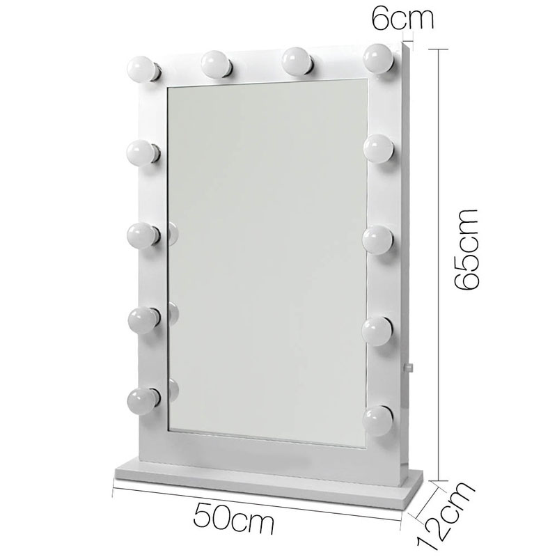 Hollywood Mirror Glamour LED Mirror 12 Bulb Standing Mirror White 50 x 60cm - Image 2