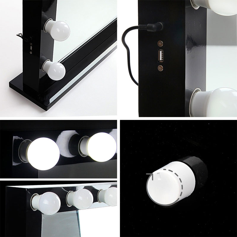 Hollywood Mirror Glamour LED Mirror 14 Bulb Standing Mirror Black 80 x 65cm - Image 3