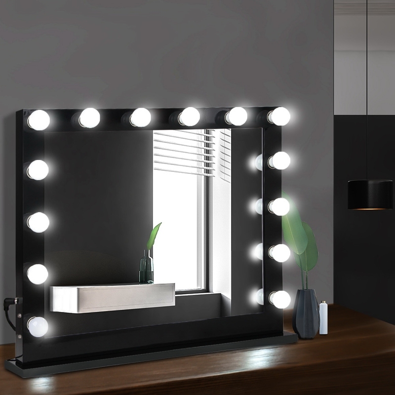 Hollywood Mirror Glamour LED Mirror 14 Bulb Standing Mirror Black 80 x 65cm - Image 4