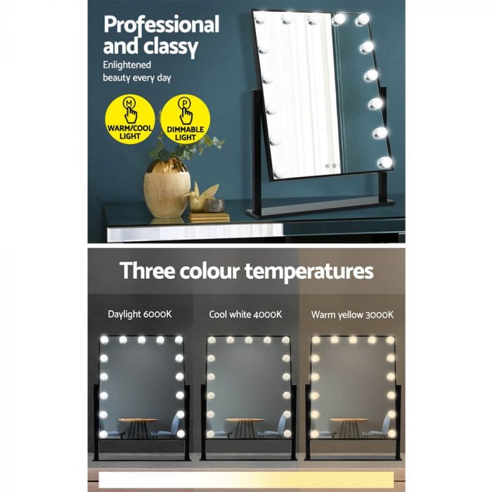 Hollywood Mirror Glamour LED Mirror 15 Bulb Standing Mirror Black 40 x 50cm - Image 3