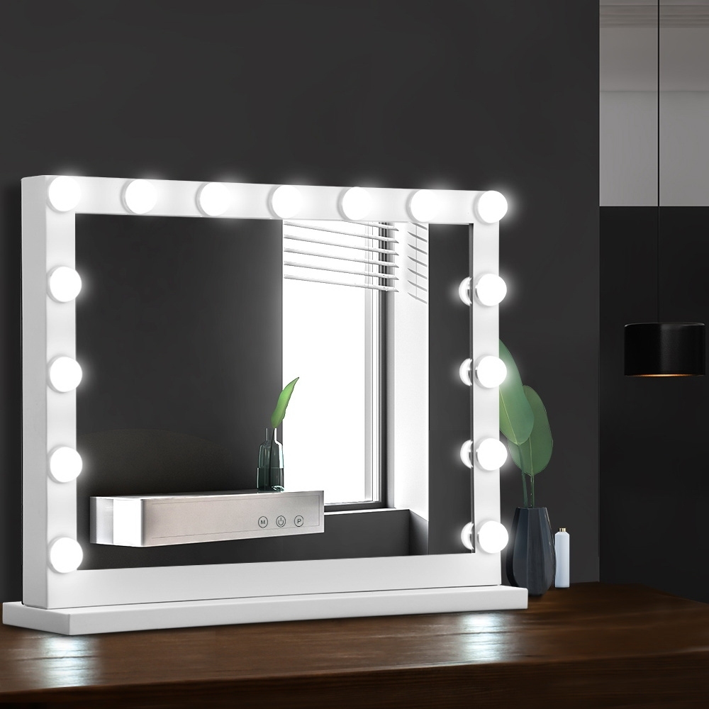 Hollywood Mirror Glamour LED Mirror 15 Bulb Standing Mirror White 58 x 46cm - Image 3
