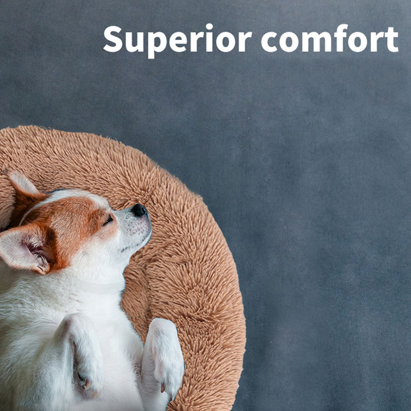 Pet Dog Cat Bed Donut Brown - Image 2