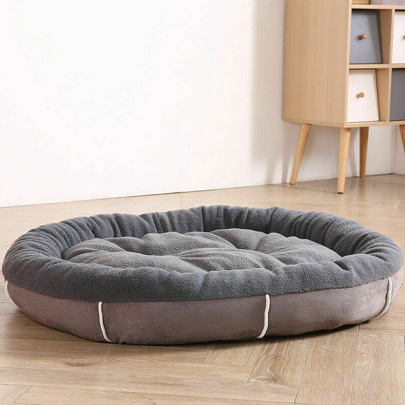 Pet Dog Cat Bed Donut Plush Grey - Image 2