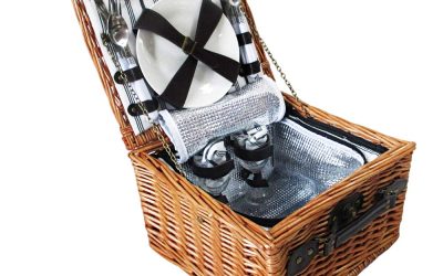Picnic Basket 2 Person Wicker With Cooler Bag & Blanket