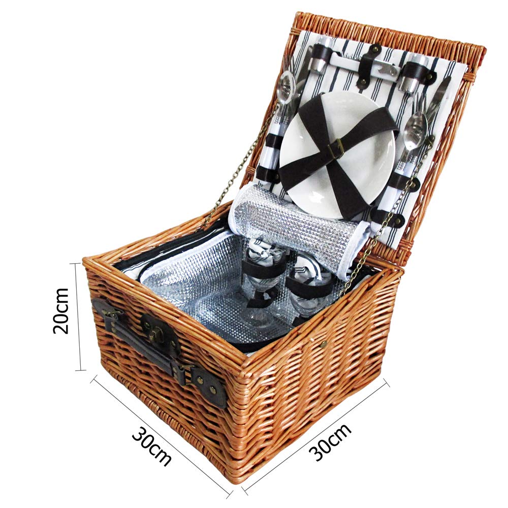 Picnic Basket 2 Person Wicker With Cooler Bag & Blanket - Image 2