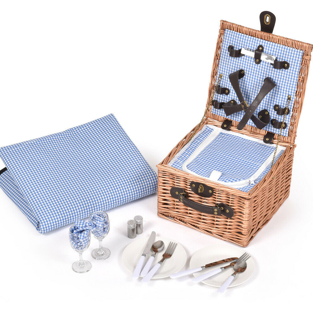 Picnic Basket 2 Person Wicker With Cooler Bag & Blanket Style 2 - Image 2