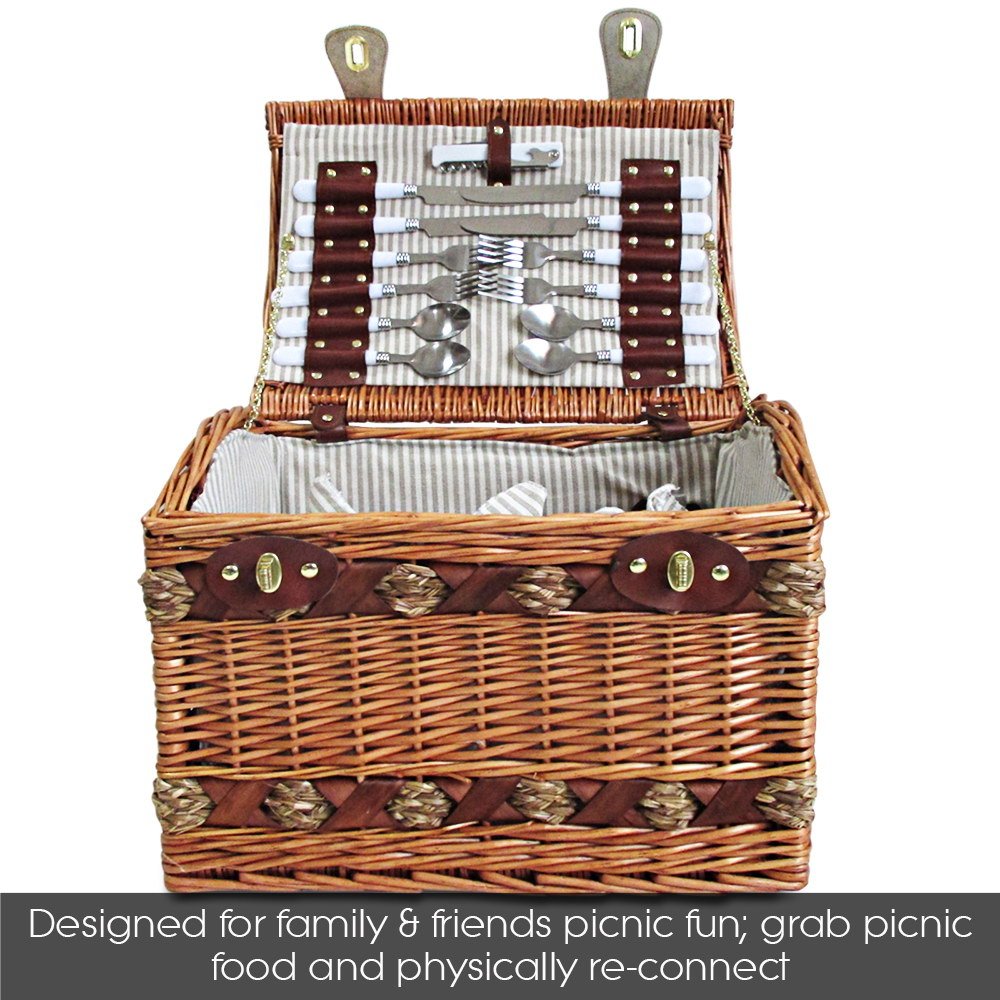 Picnic Basket 4 Person Wicker Deluxe With Blanket Style 2 - Image 2