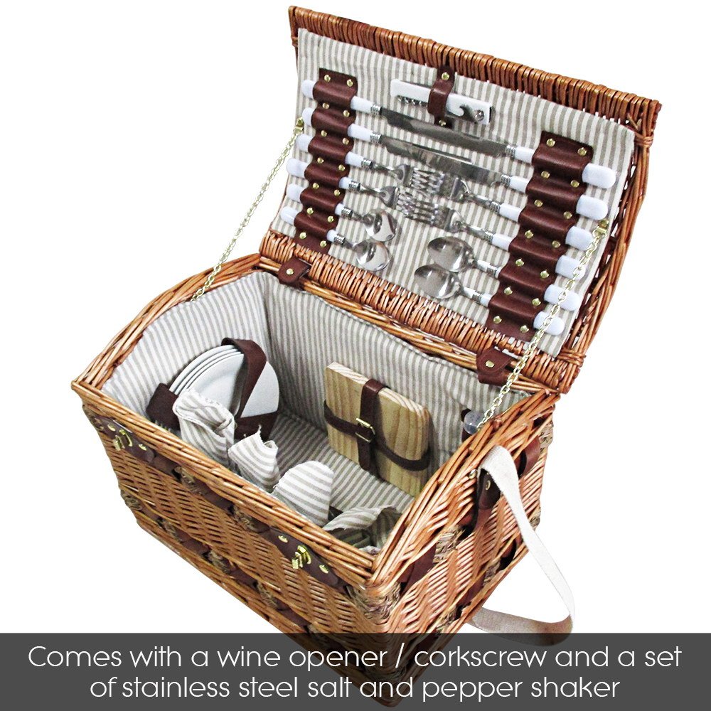 Picnic Basket 4 Person Wicker Deluxe With Blanket Style 2 - Image 4