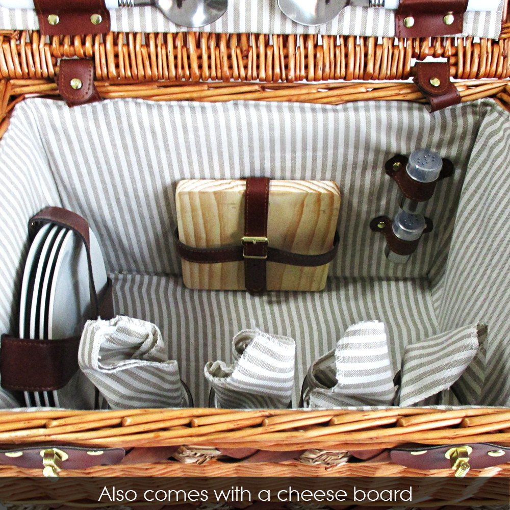 Picnic Basket 4 Person Wicker Deluxe With Blanket Style 2 - Image 5