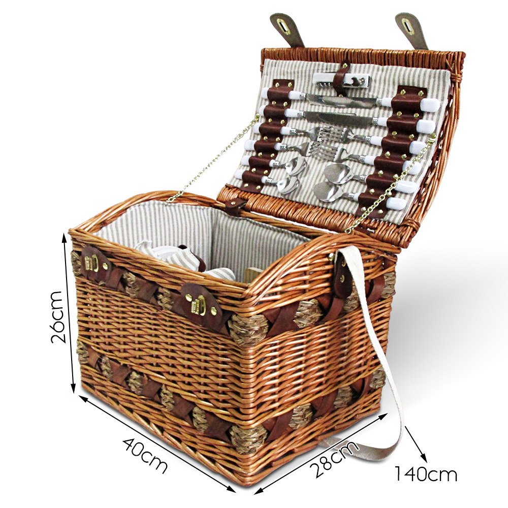 Picnic Basket 4 Person Wicker Deluxe With Blanket Style 2 - Image 8