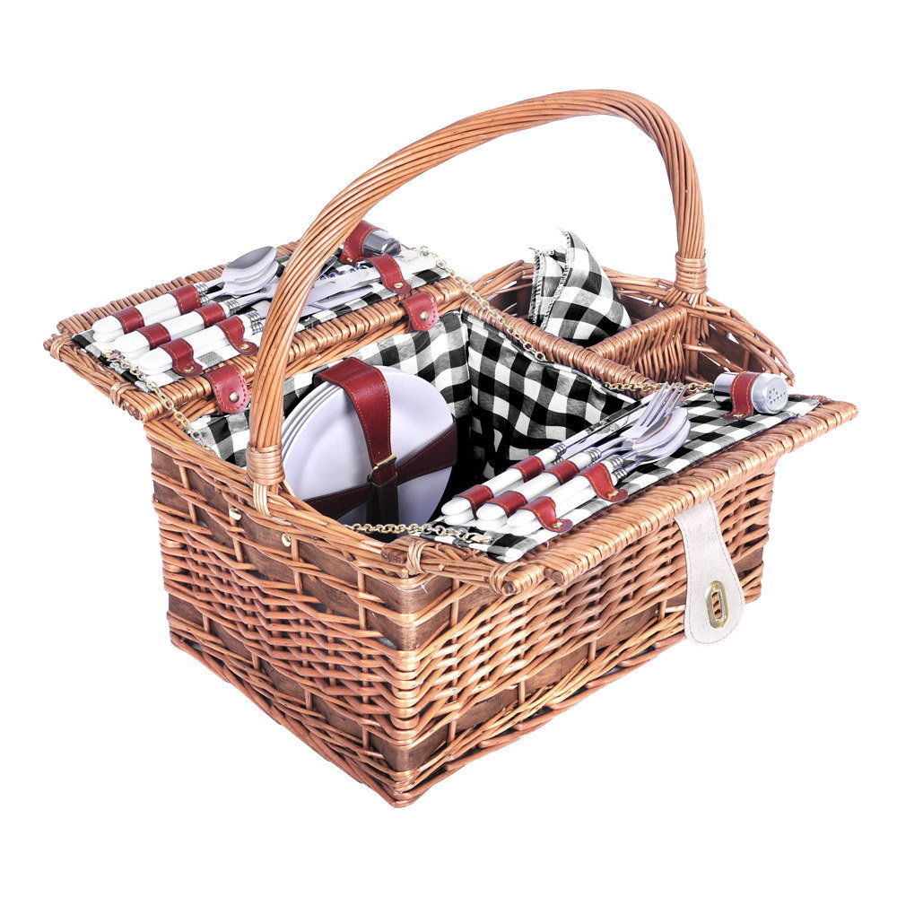Picnic Basket 4 Person Wicker Deluxe With Blanket