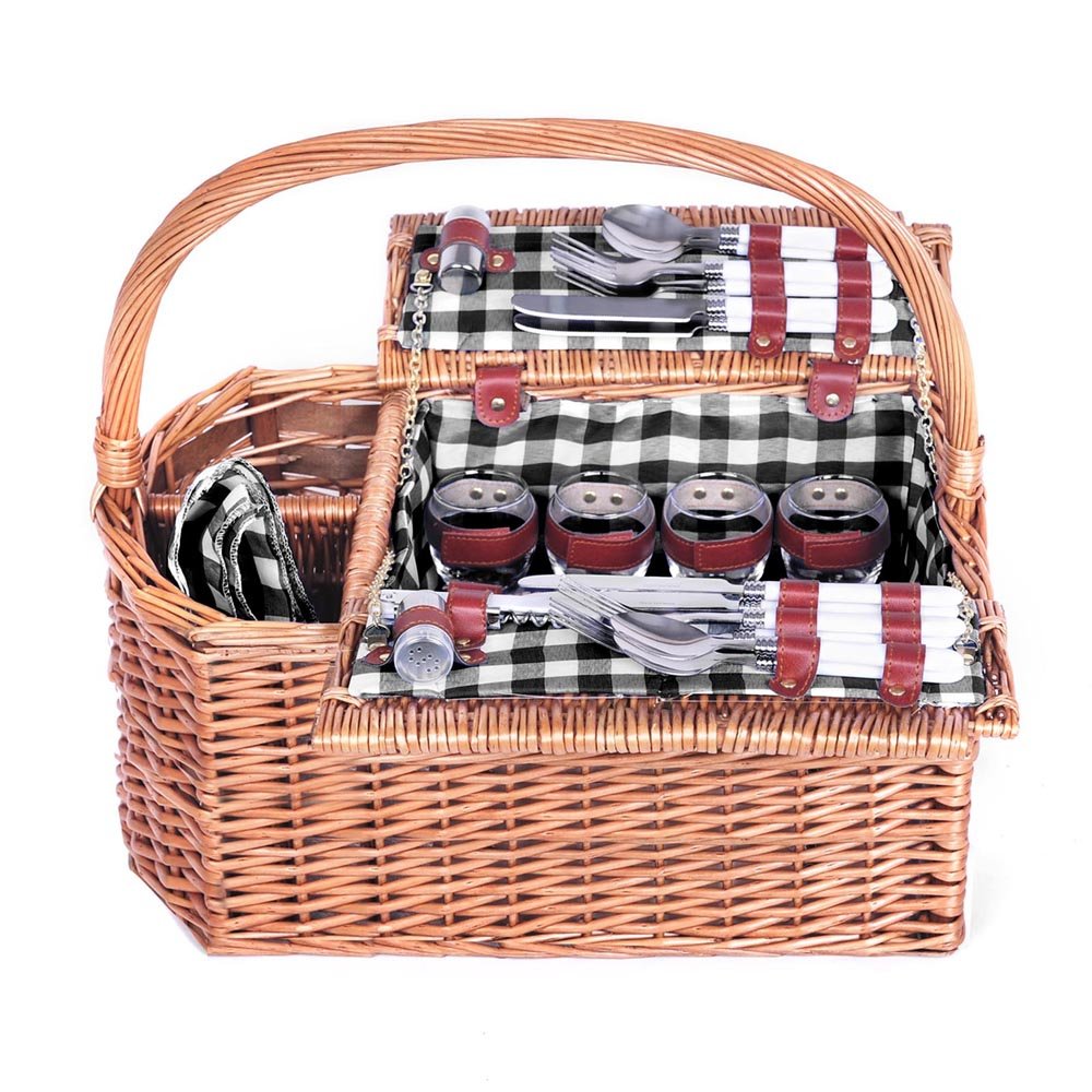 Picnic Basket 4 Person Wicker Deluxe With Blanket - Image 3