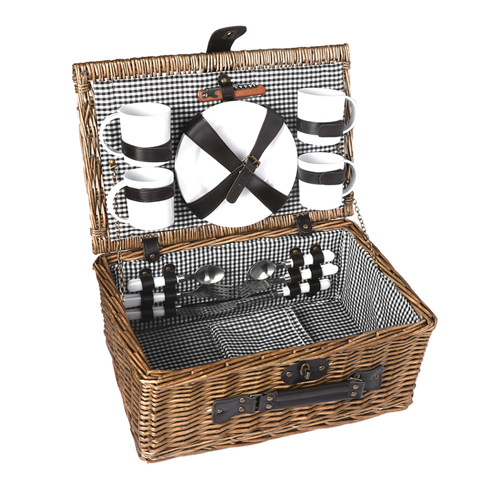 Picnic Basket 4 Person Wicker With Blanket Style 3