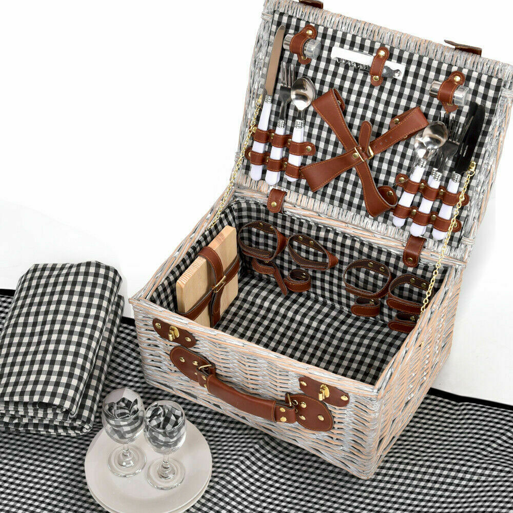Picnic Basket 4 Person Wicker With Blanket Style 2 - Image 2